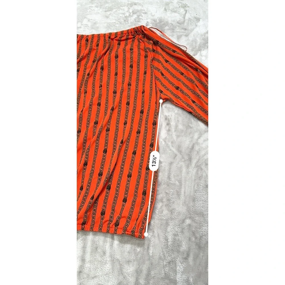 Michael Kors Shirt Women's Size Medium Orange With Gold Chain Print‎ 3/4 Sleeves